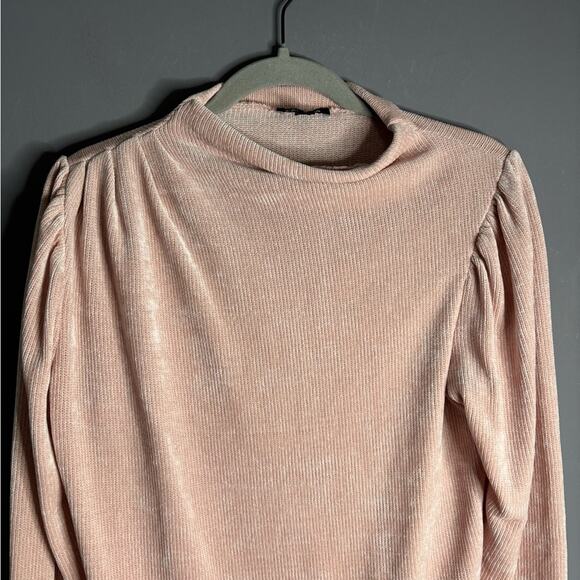 Express Light Pink Chenille High Neck Sweater Puff Sleeves Size Medium - Picture 2 of 7